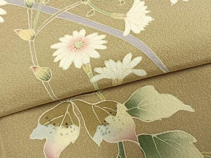 平和屋着物▽訪問着 単衣 友禅 作家物 草花文 正絹 逸品 未使用 AABC0380fy