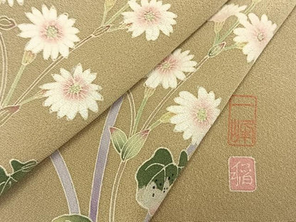 平和屋着物▽訪問着 単衣 友禅 作家物 草花文 正絹 逸品 未使用 AABC0380fy