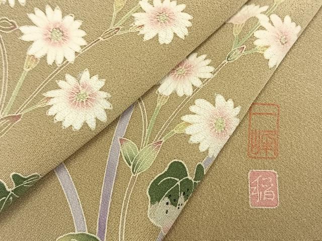 平和屋着物▽訪問着 単衣 友禅 作家物 草花文 正絹 逸品 未使用 AABC0380fy