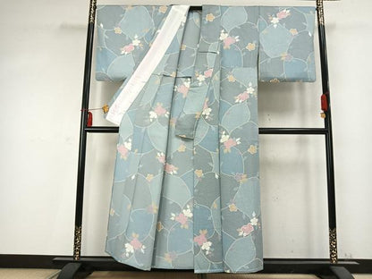 平和屋着物▽上質な小紋 単衣 草花文 正絹 逸品 AABC0383fy
