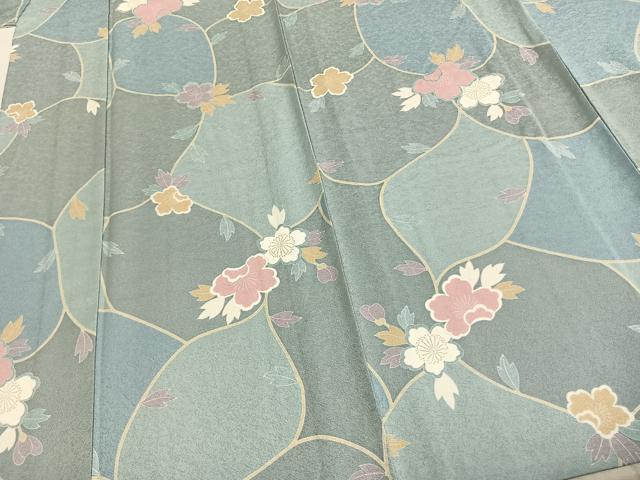 平和屋着物▽上質な小紋 単衣 草花文 正絹 逸品 AABC0383fy
