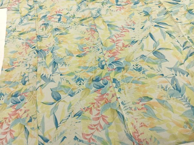 平和屋着物▽上質な小紋 単衣 手描き 草葉文 ロング丈 正絹 逸品 AABC0384fy