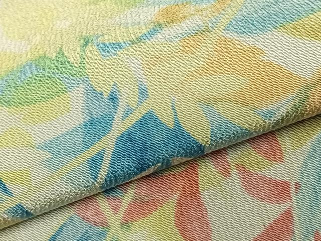 平和屋着物▽上質な小紋 単衣 手描き 草葉文 ロング丈 正絹 逸品 AABC0384fy