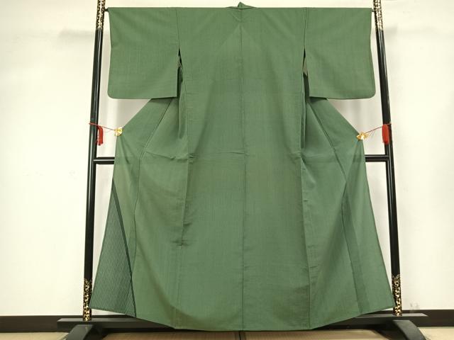平和屋着物▽訪問着 単衣 紬地 縞 正絹 逸品 AABC0386fy
