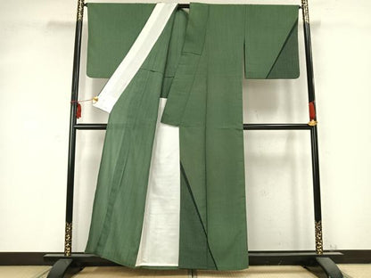 平和屋着物▽訪問着 単衣 紬地 縞 正絹 逸品 AABC0386fy