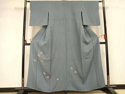 平和屋着物▽訪問着 単衣 総刺繍 草花文 金糸 正絹 逸品 AABC0388fy