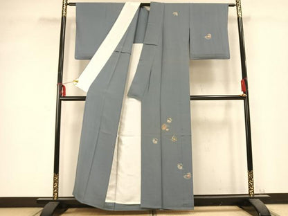 平和屋着物▽訪問着 単衣 総刺繍 草花文 金糸 正絹 逸品 AABC0388fy