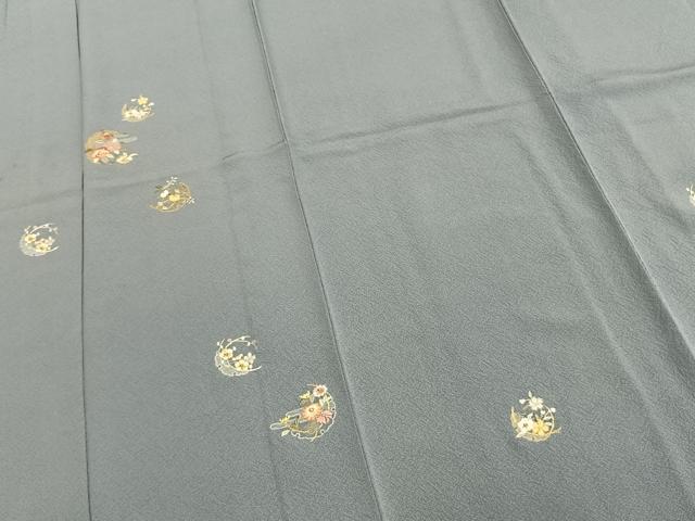 平和屋着物▽訪問着 単衣 総刺繍 草花文 金糸 正絹 逸品 AABC0388fy