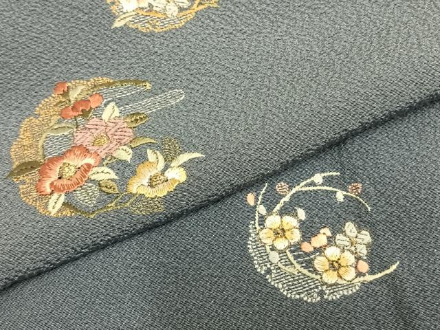 平和屋着物▽訪問着 単衣 総刺繍 草花文 金糸 正絹 逸品 AABC0388fy