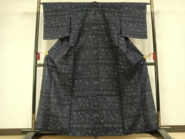 平和屋着物▽上質な紬 単衣 唐草花文 正絹 逸品 AABC0389fy