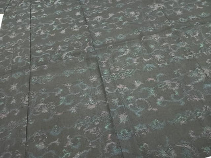 平和屋着物▽上質な紬 単衣 唐草花文 正絹 逸品 AABC0389fy