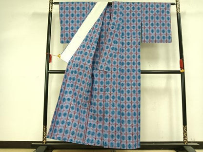 平和屋着物▽上質な紬 単衣 市松文様 正絹 逸品 AABC0393fy