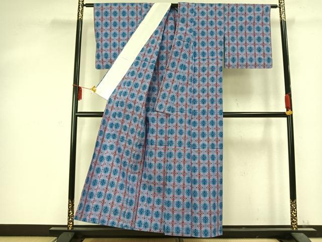 平和屋着物▽上質な紬 単衣 市松文様 正絹 逸品 AABC0393fy