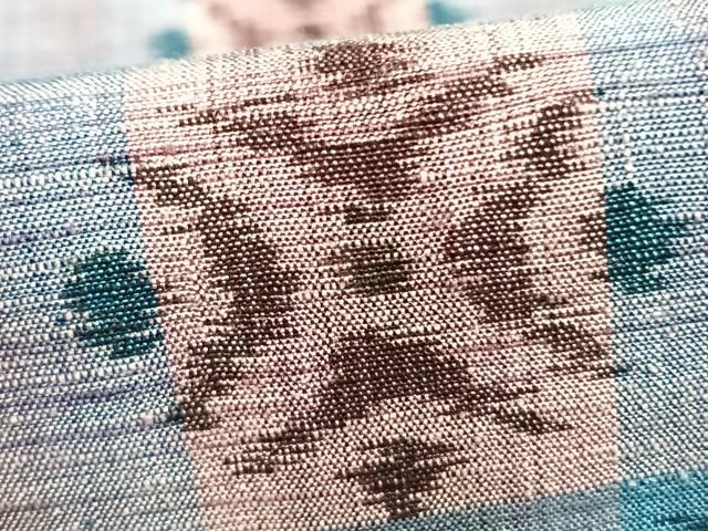 平和屋着物▽上質な紬 単衣 市松文様 正絹 逸品 AABC0393fy