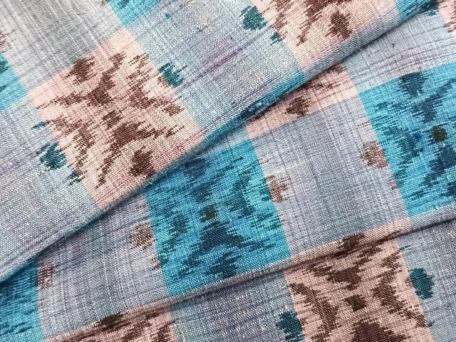 平和屋着物▽上質な紬 単衣 市松文様 正絹 逸品 AABC0393fy