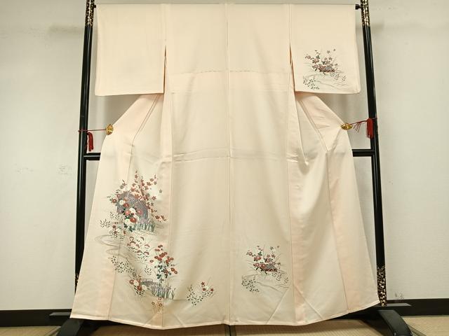 平和屋着物▽訪問着 単衣 風景草花文 金彩 正絹 逸品 AABC0394fy