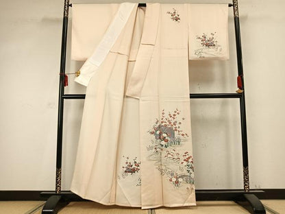 平和屋着物▽訪問着 単衣 風景草花文 金彩 正絹 逸品 AABC0394fy