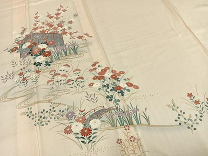 平和屋着物▽訪問着 単衣 風景草花文 金彩 正絹 逸品 AABC0394fy