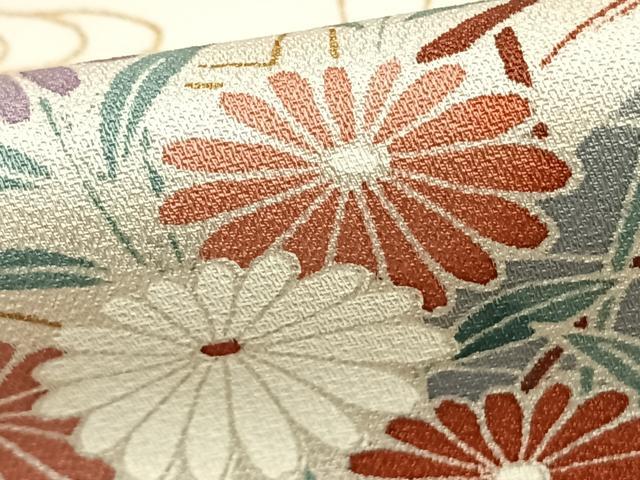 平和屋着物▽訪問着 単衣 風景草花文 金彩 正絹 逸品 AABC0394fy