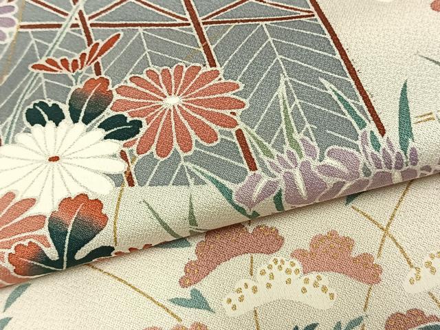 平和屋着物▽訪問着 単衣 風景草花文 金彩 正絹 逸品 AABC0394fy