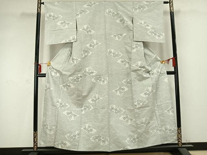 平和屋着物▽本場大島紬　単衣　白大島　7マルキ　雲取り草花文　正絹　逸品　AABC0396fy