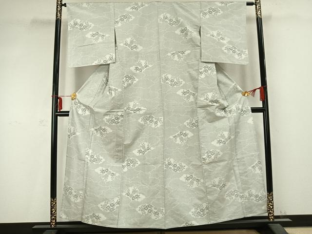 平和屋着物▽本場大島紬　単衣　白大島　7マルキ　雲取り草花文　正絹　逸品　AABC0396fy