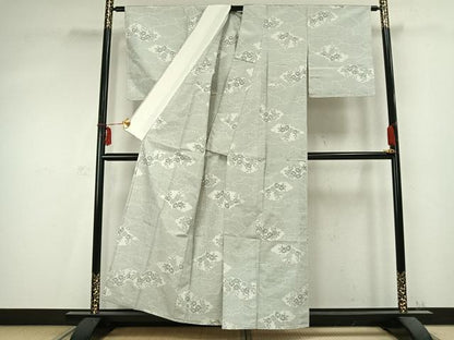 平和屋着物▽本場大島紬　単衣　白大島　7マルキ　雲取り草花文　正絹　逸品　AABC0396fy