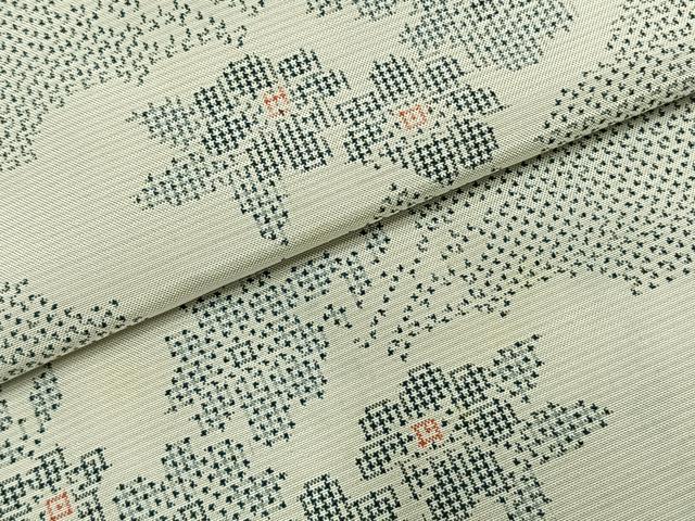 平和屋着物▽本場大島紬　単衣　白大島　7マルキ　雲取り草花文　正絹　逸品　AABC0396fy