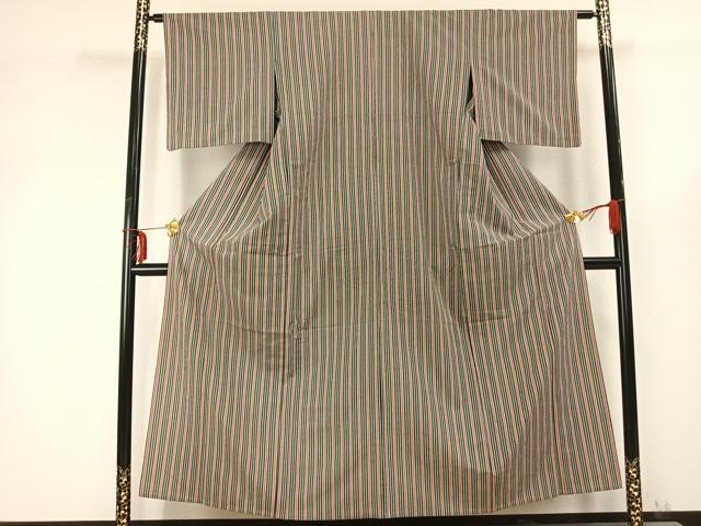 平和屋着物▽小紋 単衣 縞 洗える着物 AABC0400fy