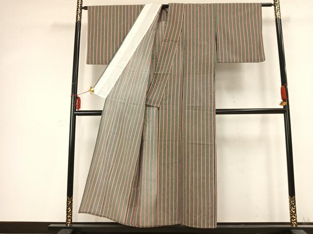 平和屋着物▽小紋 単衣 縞 洗える着物 AABC0400fy