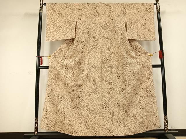 平和屋着物▽小紋　単衣　草花文　金彩　洗える着物　AABC0401fy