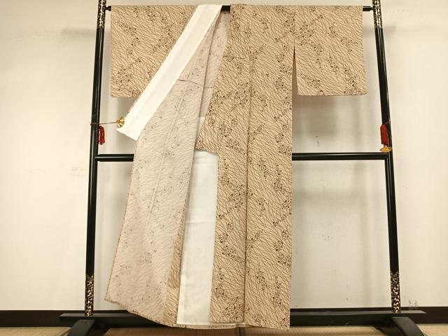 平和屋着物▽小紋　単衣　草花文　金彩　洗える着物　AABC0401fy