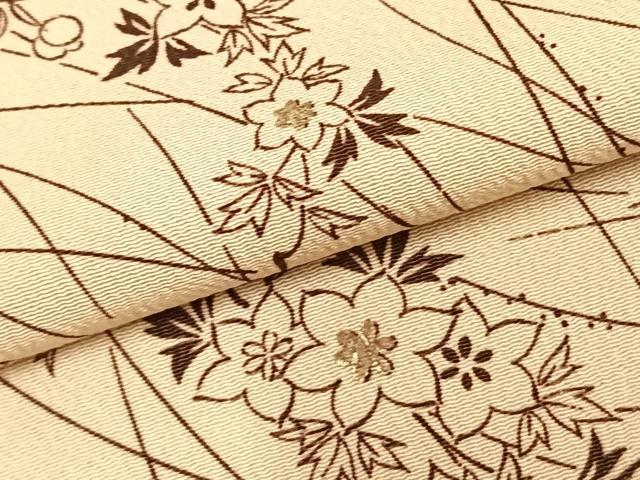 平和屋着物▽小紋　単衣　草花文　金彩　洗える着物　AABC0401fy
