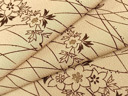 平和屋着物▽小紋　単衣　草花文　金彩　洗える着物　AABC0401fy