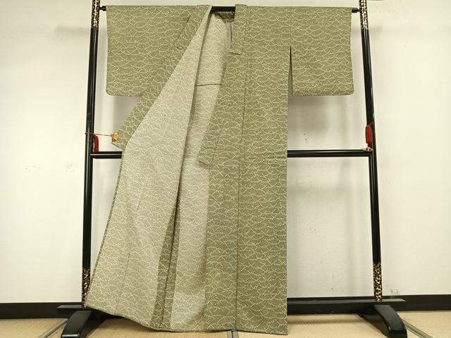 平和屋着物▽小紋　単衣　幾何学文様　洗える着物　AABC0402fy