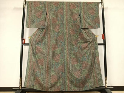 平和屋着物▽小紋 単衣 切り嵌め花文 洗える着物 AABC0405fy