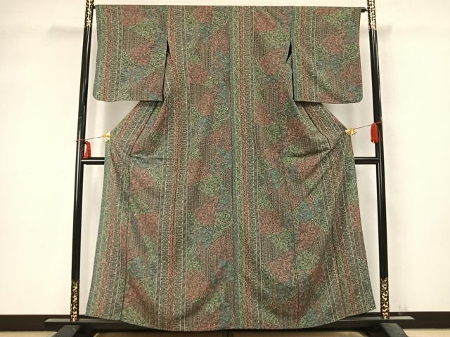 平和屋着物▽小紋 単衣 切り嵌め花文 洗える着物 AABC0405fy
