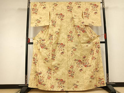 平和屋着物▽小紋 単衣 花蝶文 洗える着物 AABC0406fy