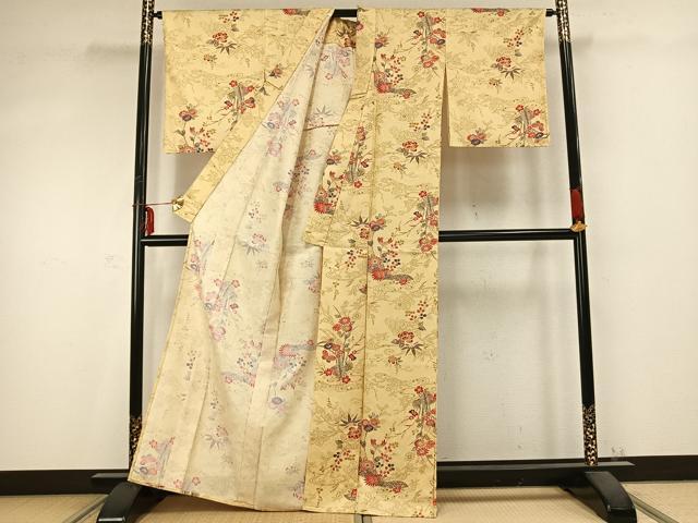 平和屋着物▽小紋 単衣 花蝶文 洗える着物 AABC0406fy