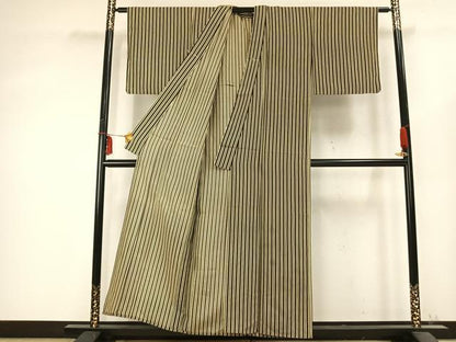 平和屋着物▽小紋 単衣 縞 洗える着物 AABC0407fy