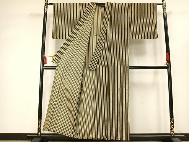 平和屋着物▽小紋 単衣 縞 洗える着物 AABC0407fy