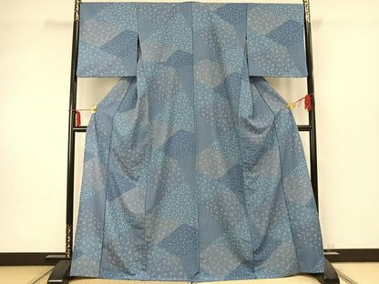 平和屋着物▽小紋 単衣 切り嵌め花文 洗える着物 AABC0410fy