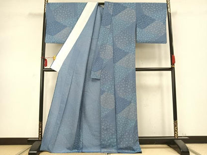 平和屋着物▽小紋 単衣 切り嵌め花文 洗える着物 AABC0410fy