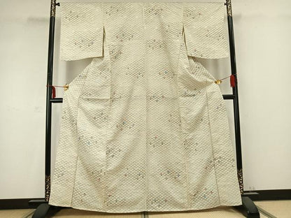 平和屋着物▽小紋 単衣 扇面文 洗える着物 AABC0411fy