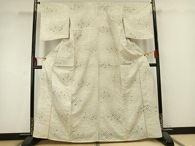 平和屋着物▽小紋 単衣 扇面文 洗える着物 AABC0411fy