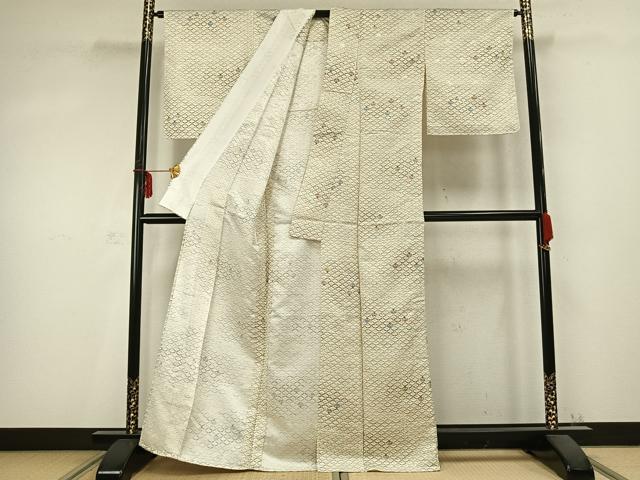 平和屋着物▽小紋 単衣 扇面文 洗える着物 AABC0411fy