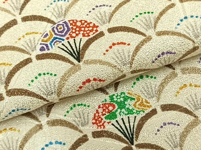 平和屋着物▽小紋 単衣 扇面文 洗える着物 AABC0411fy
