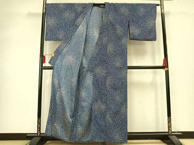 平和屋着物▽小紋 単衣 幾何学文様 洗える着物 AABC0413fy