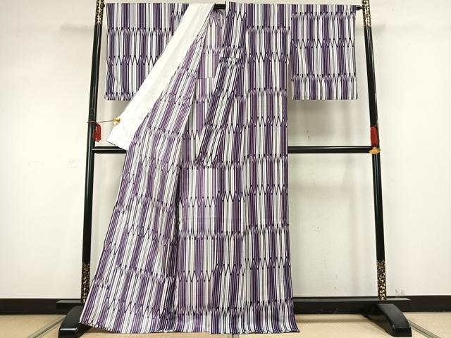 平和屋着物▽小紋　単衣　幾何学文様　洗える着物　AABC0415fy