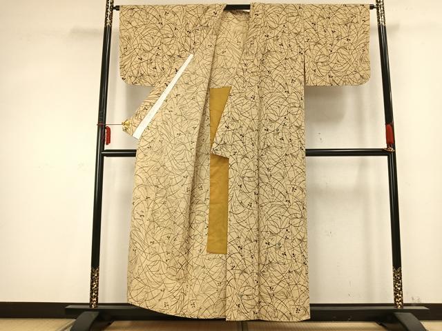 平和屋着物▽小紋 単衣 花蝶文 洗える着物 AABC0419fy